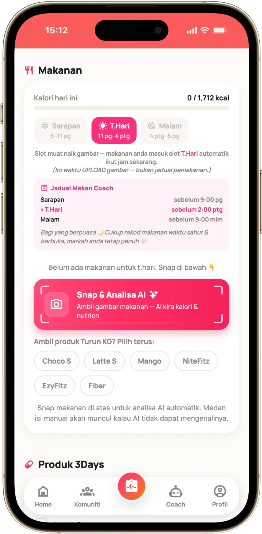 Graf berat & kalendar streak