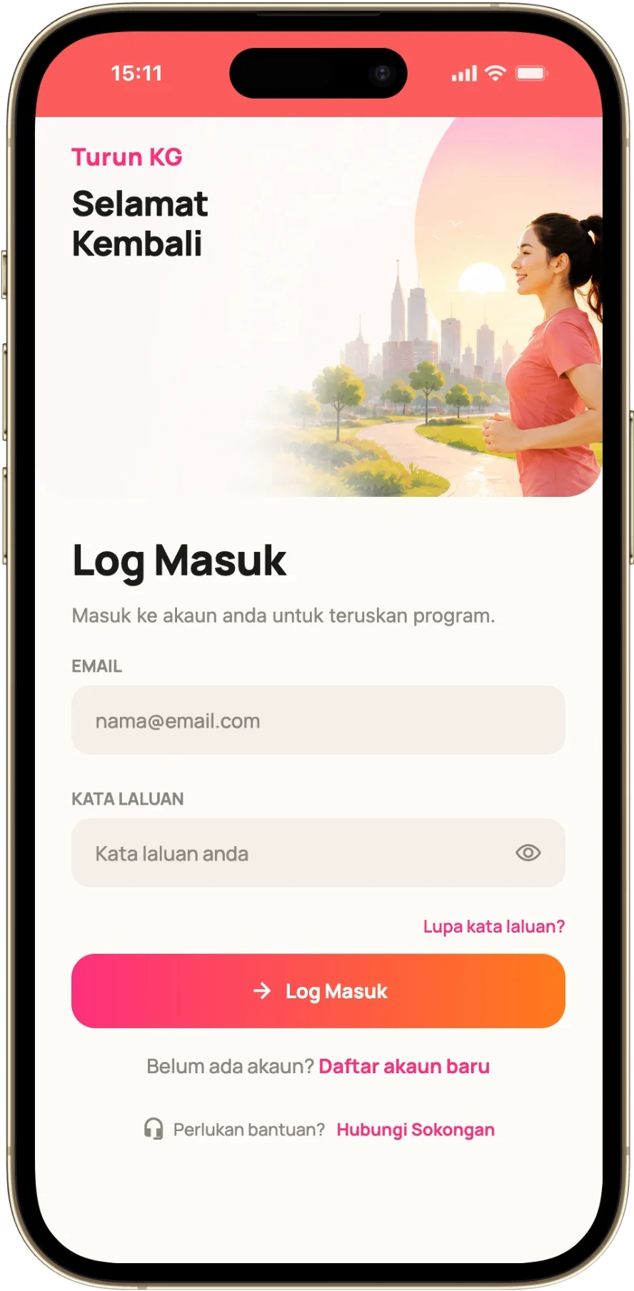 Skrin utama app Turun KG